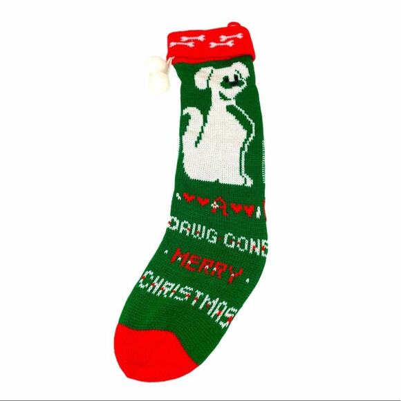 A Dawg Gone Merry Christmas Dog Knit Stocking Red Green White - Picture 5 of 5